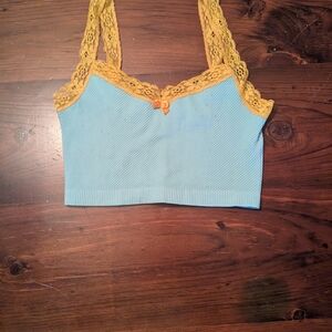 Urban Outfitters Blue and Yellow Lace Crop Camisole